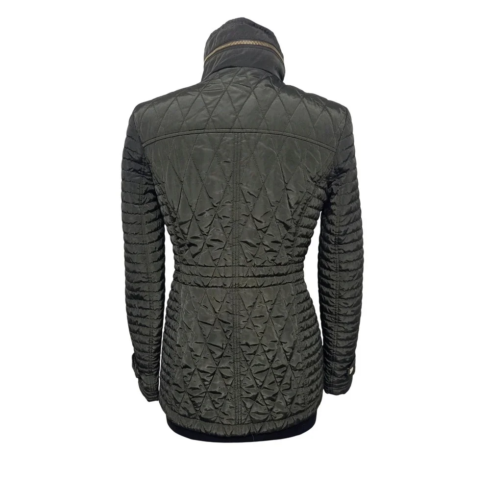 Michael‎ Kors Quilted Moss Green Puffer Jacket Gold Hardware Hidden Hood Size PS